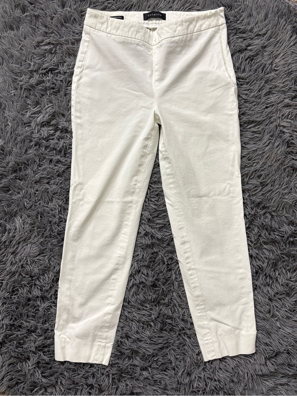 Talbots Chatham Ankle Ivory Stretchy Cropped Straight-Leg Pants Woman 4P